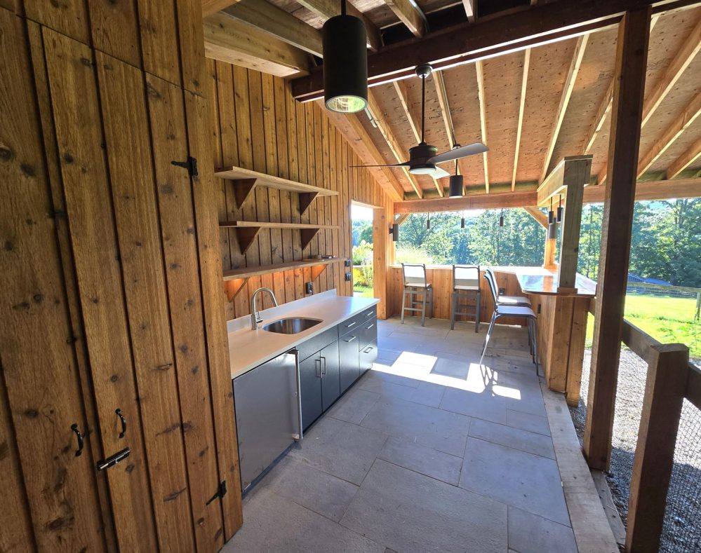 outdoor kitchen in barn/pool house